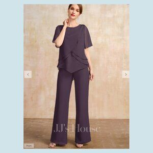 JJs House "Armela" Mother of the Bride Pantsuit, Plum Chiffon, sz 24